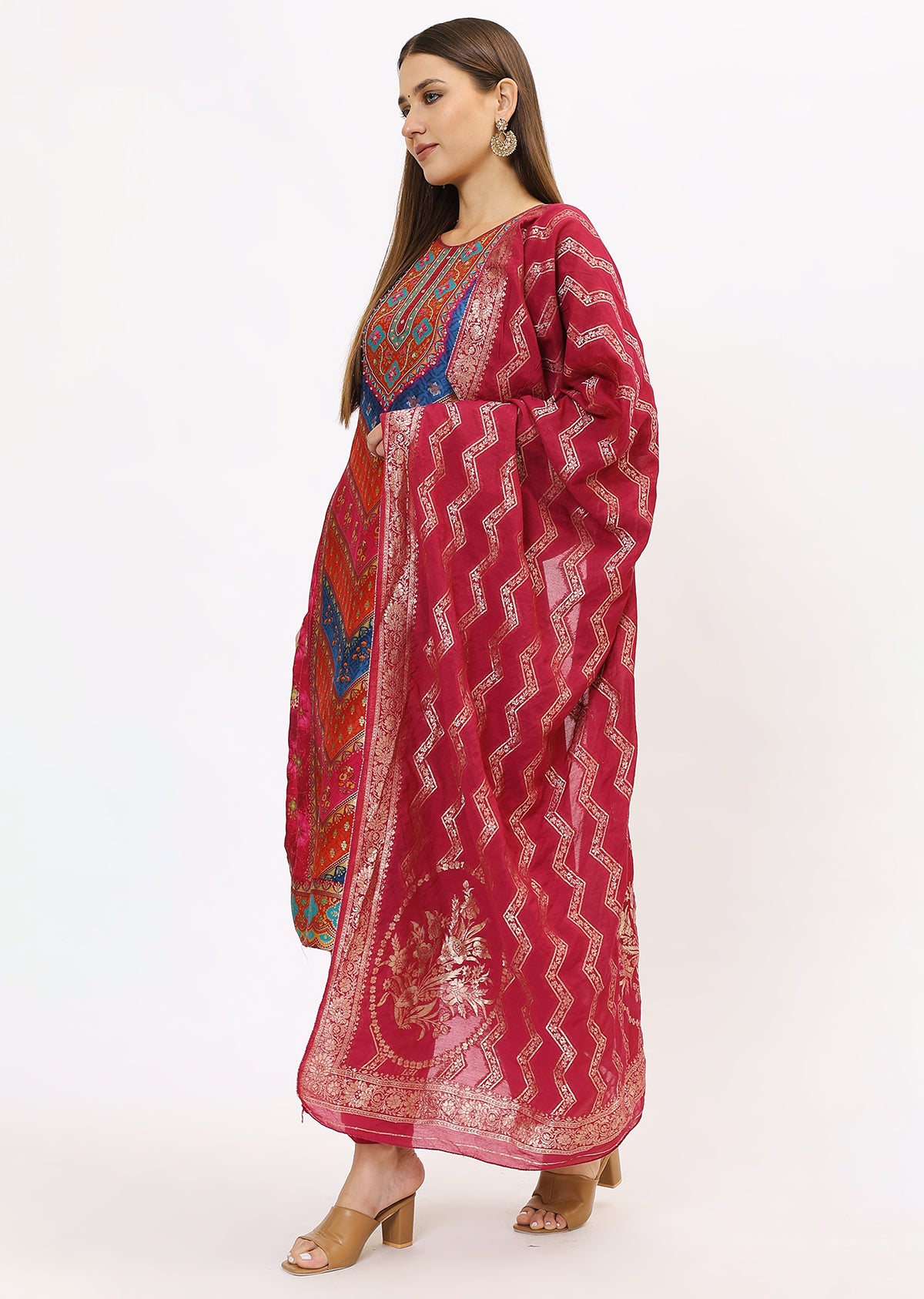 Pink Printed Silk Kurta Set With Dupatta