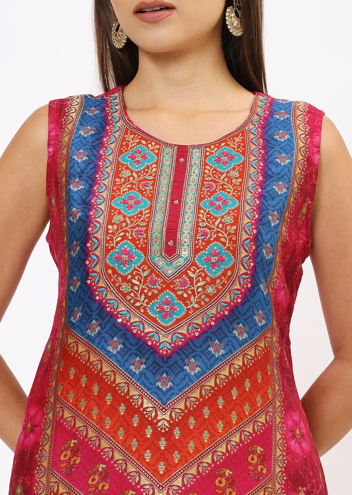 Pink Printed Silk Kurta Set With Dupatta