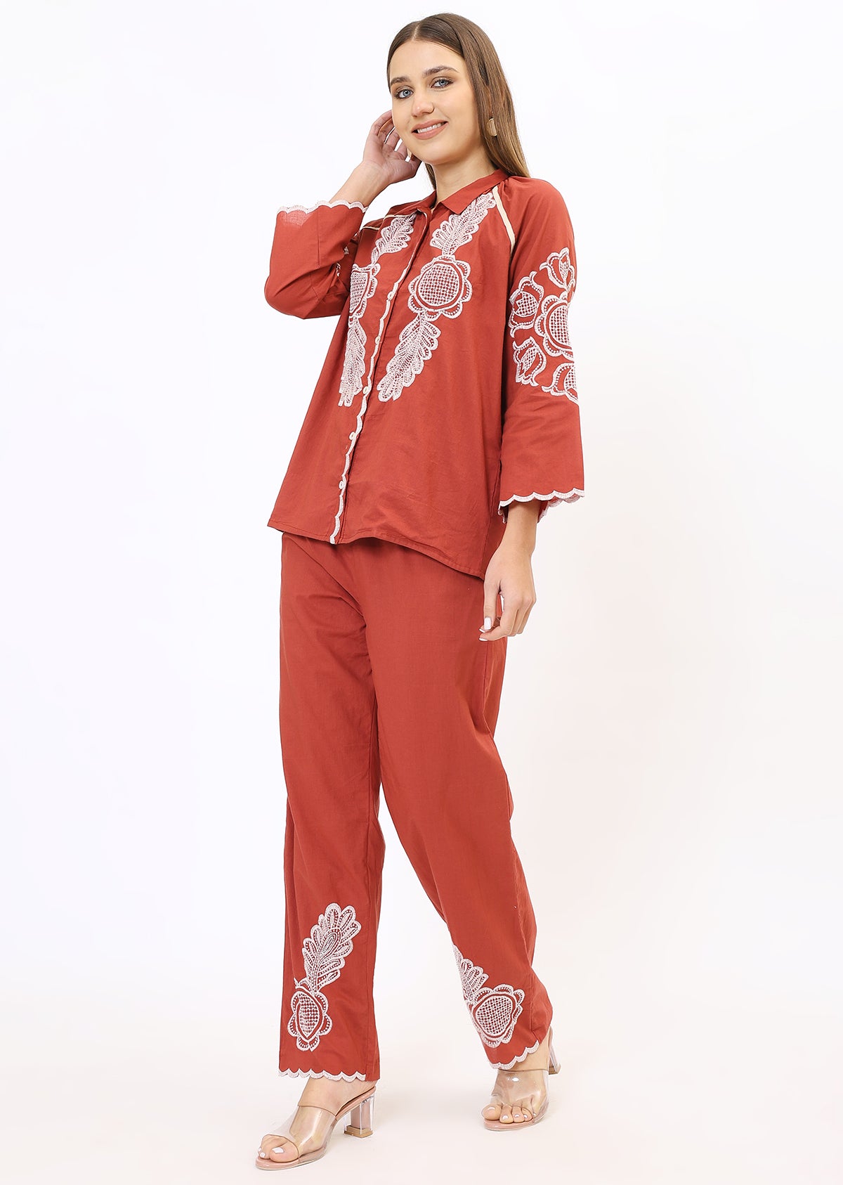 Rust Orange Embroidered Co-Ords