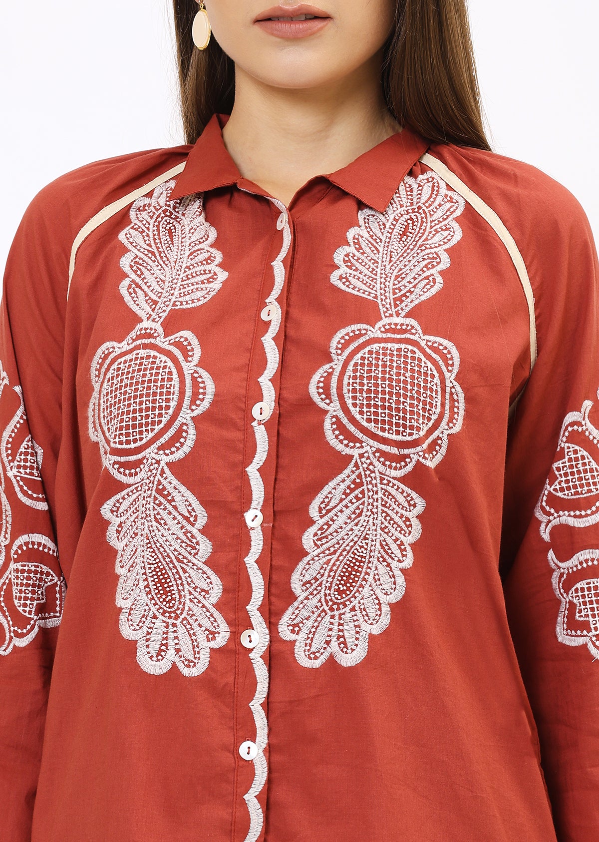 Rust Orange Embroidered Co-Ords