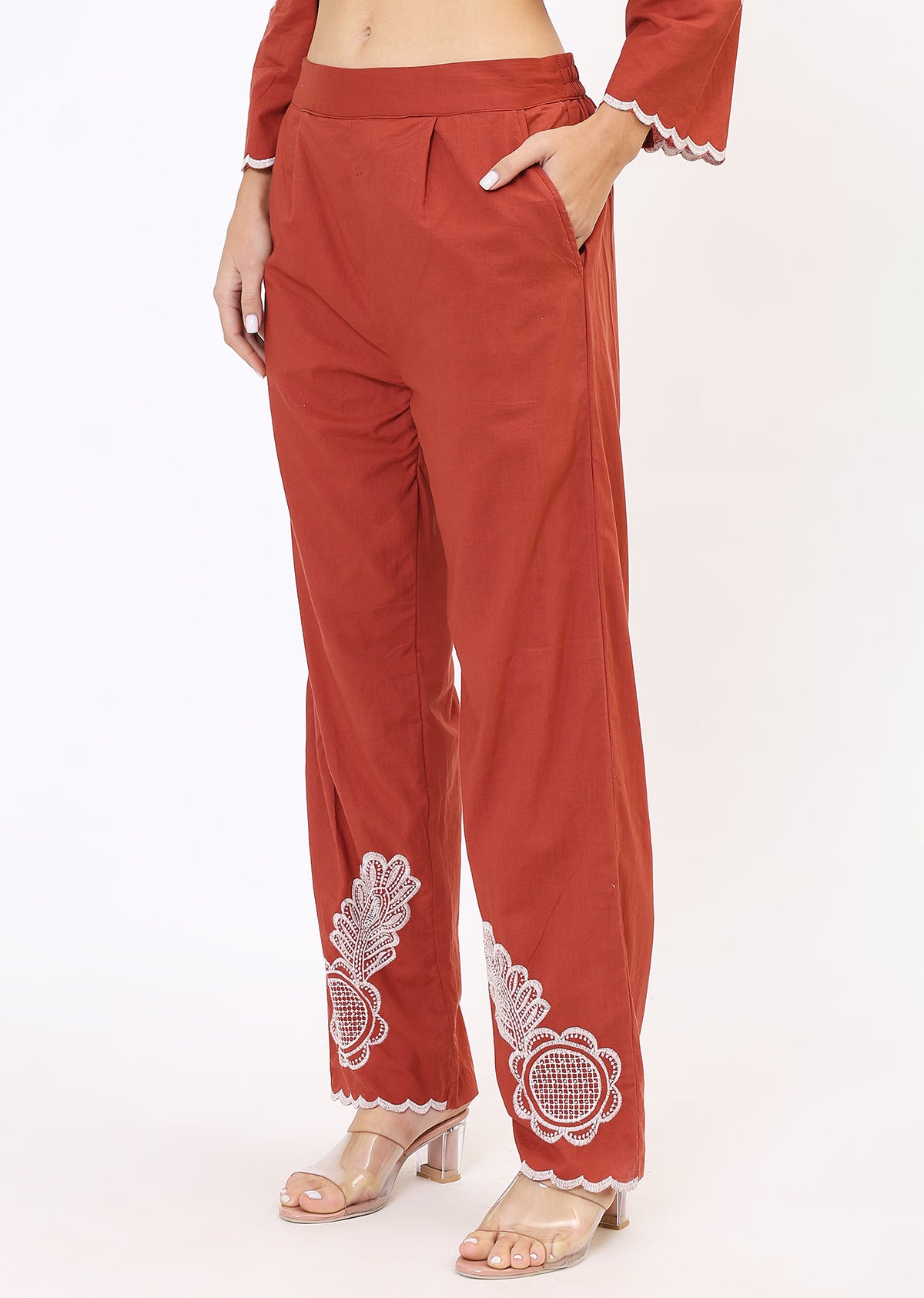 Rust Orange Embroidered Co-Ords
