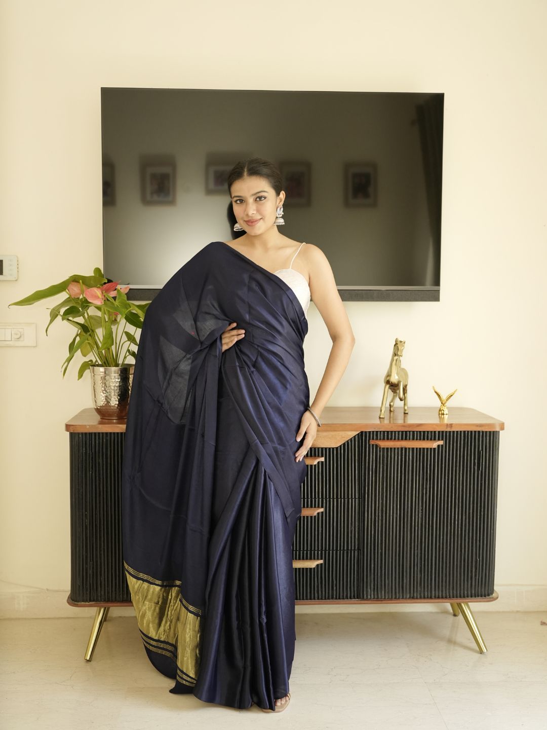 Navy Blue Modal Silk Saree