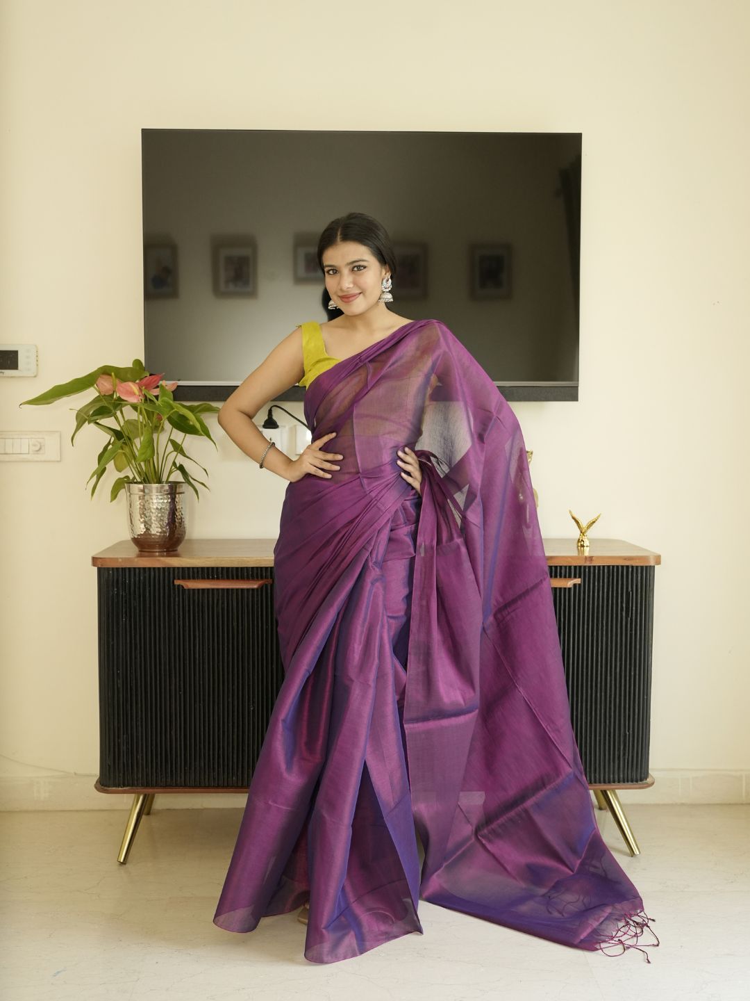 Purple Glass Tissue Silk Saree