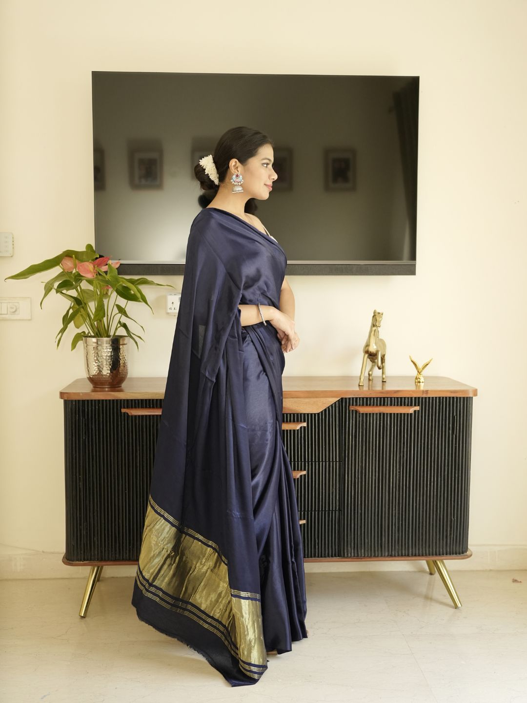 Navy Blue Modal Silk Saree