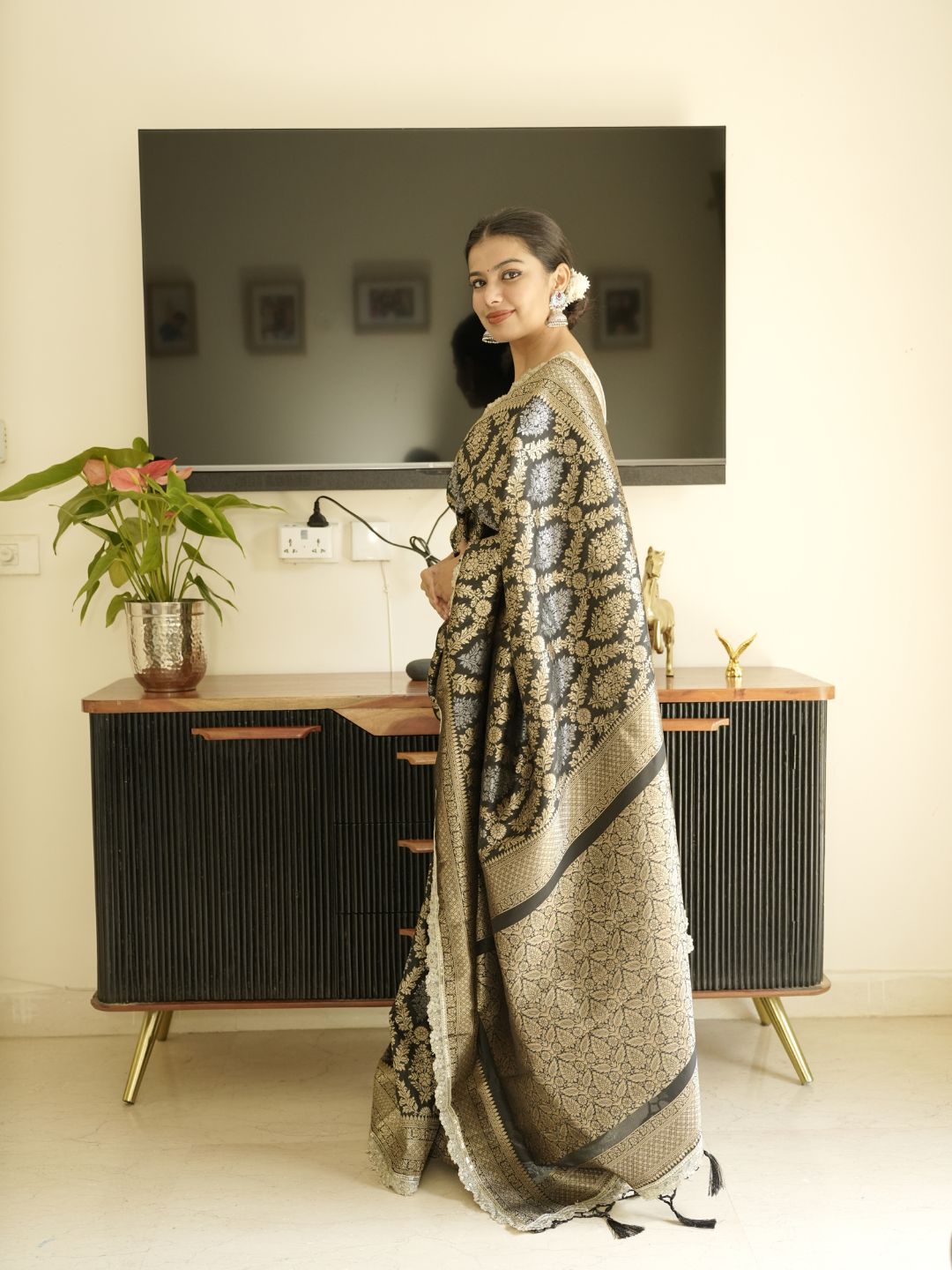 Black-Gold Banarasi Silk Saree