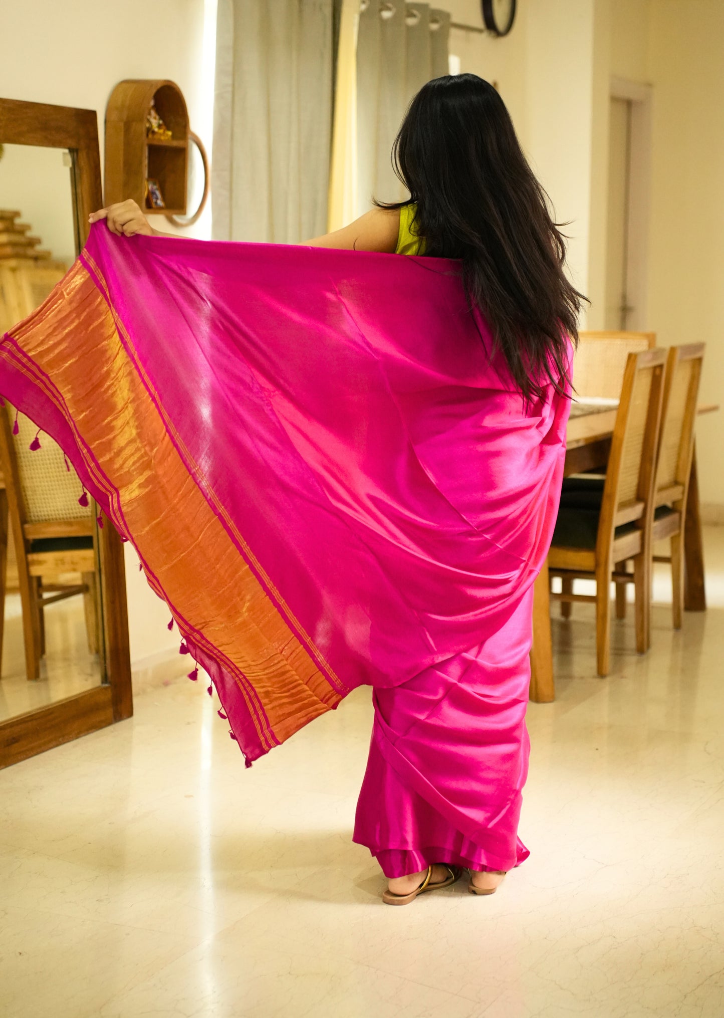 Rani Radiance – Pink Silk Saree with Gold Zari Border