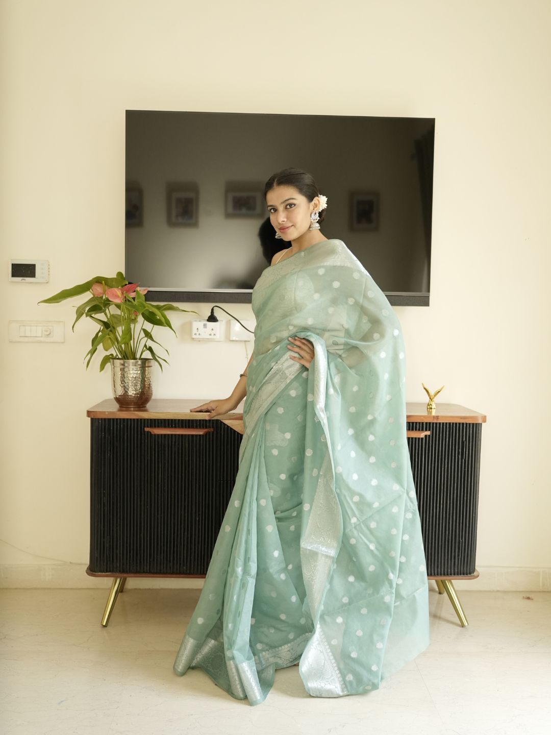 Turqoise Banarasi Silk Saree