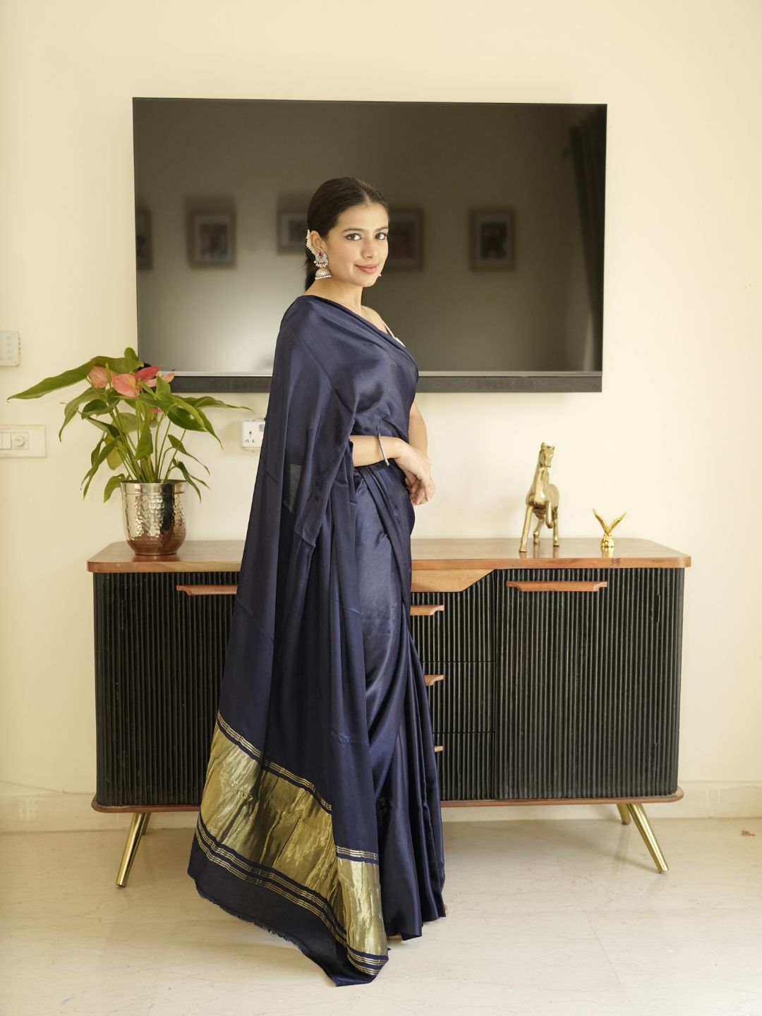 Navy Blue Modal Silk Saree