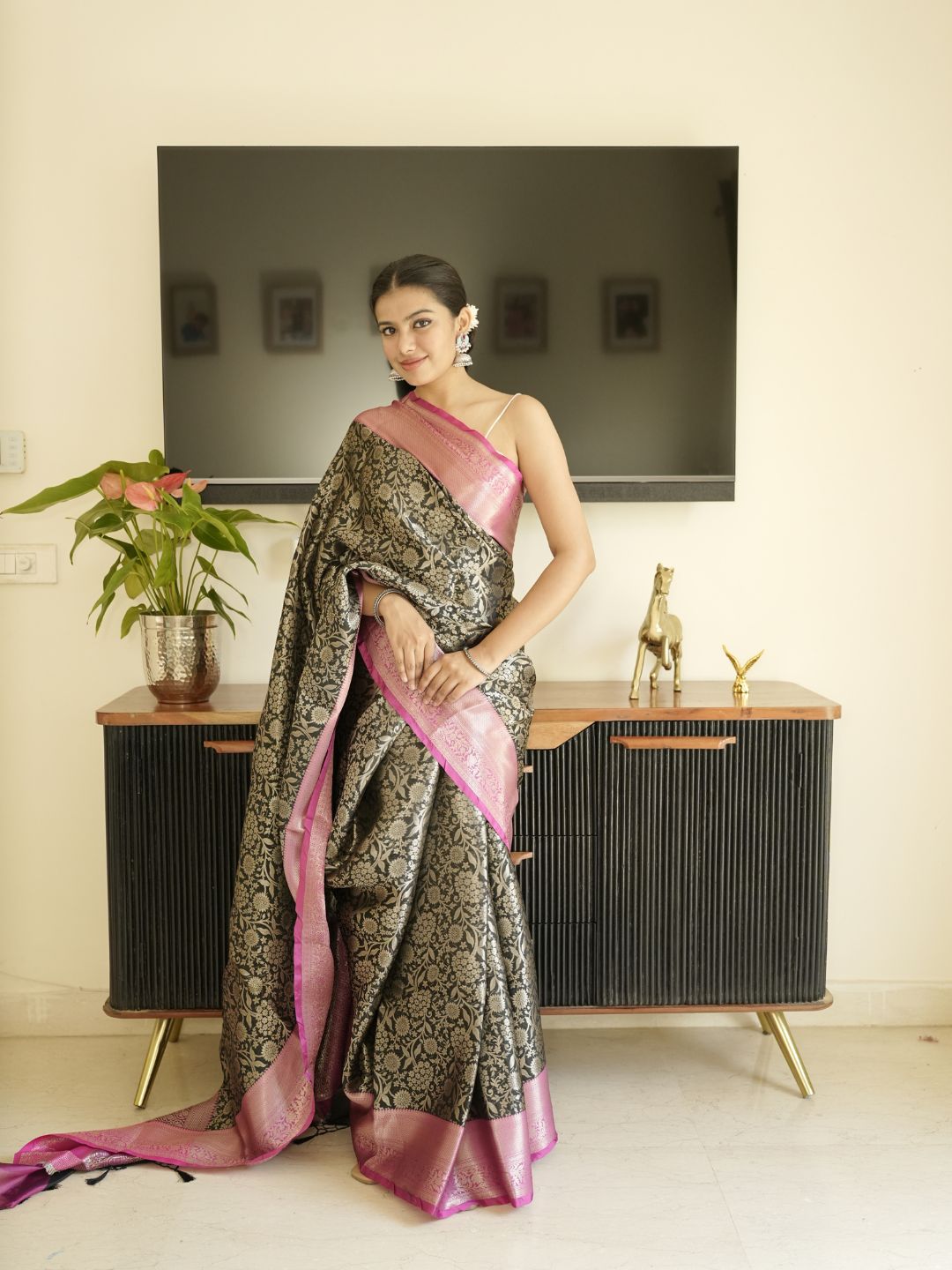 Black-Pink Banarasi Saree