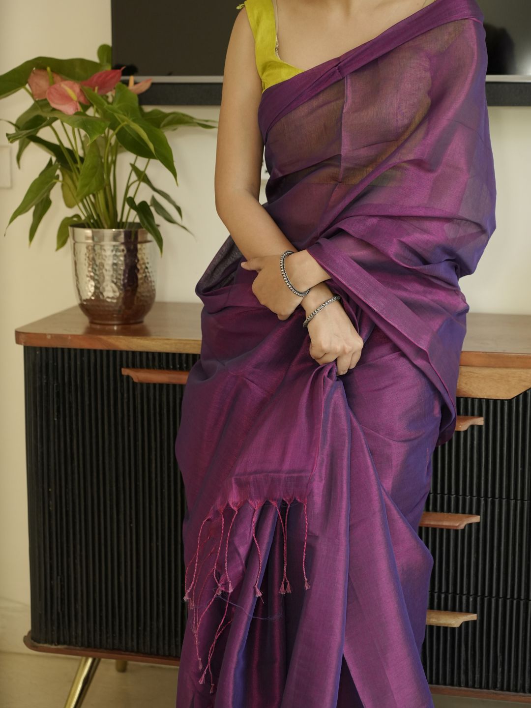 Purple Glass Tissue Silk Saree