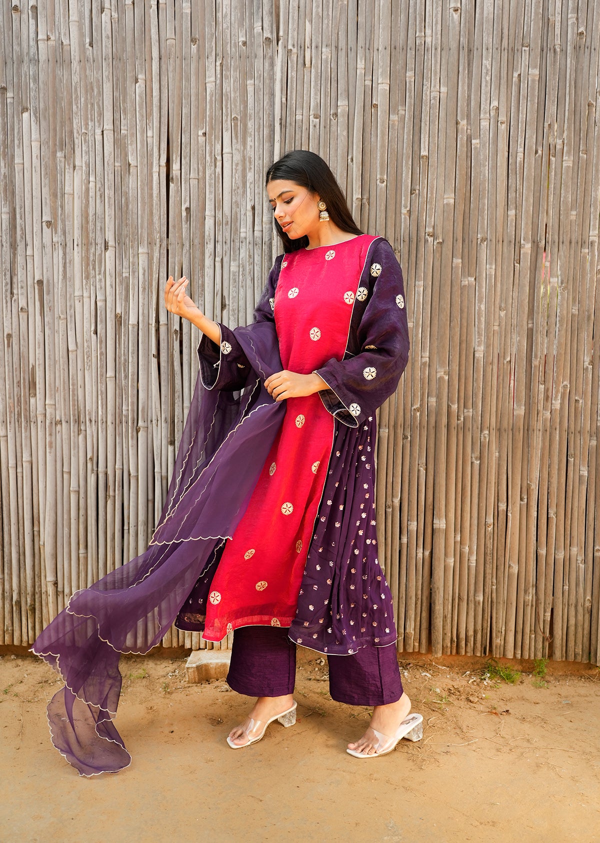 Red & Purple Shimmer Kurta Set – 2.0 Edition