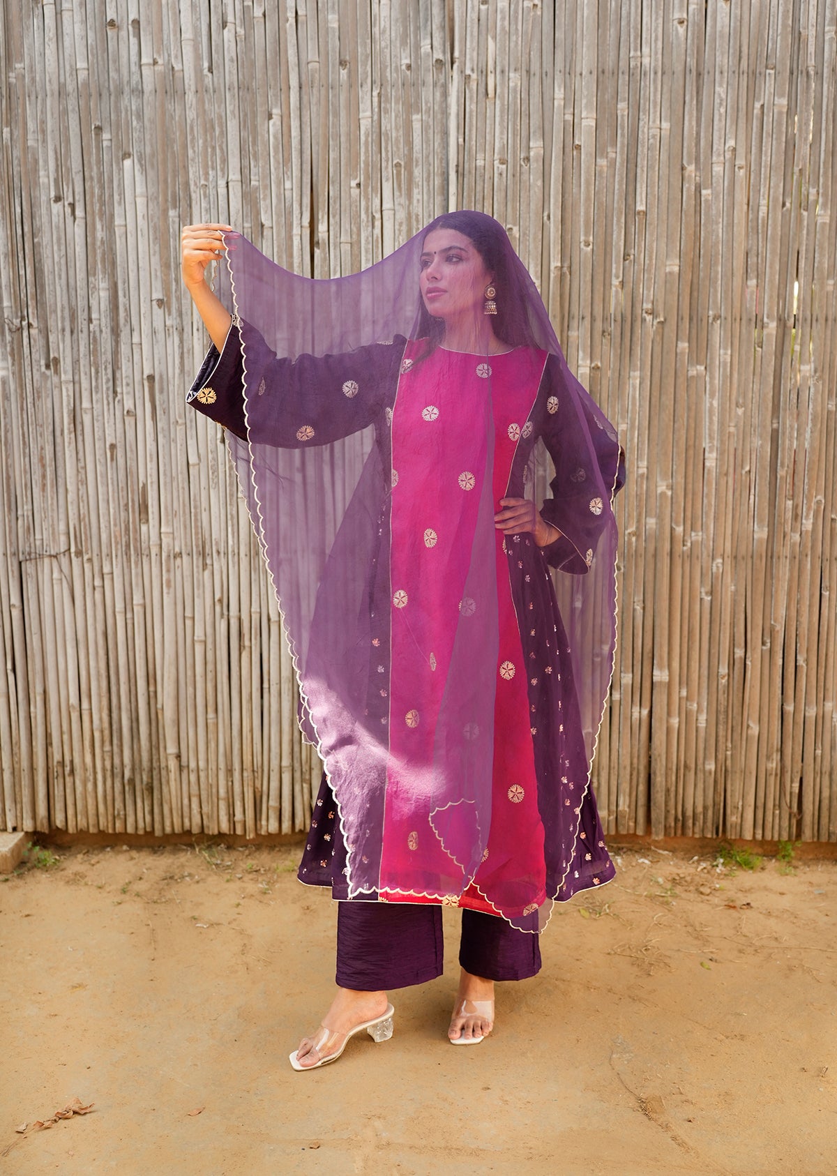 Red & Purple Shimmer Kurta Set – 2.0 Edition