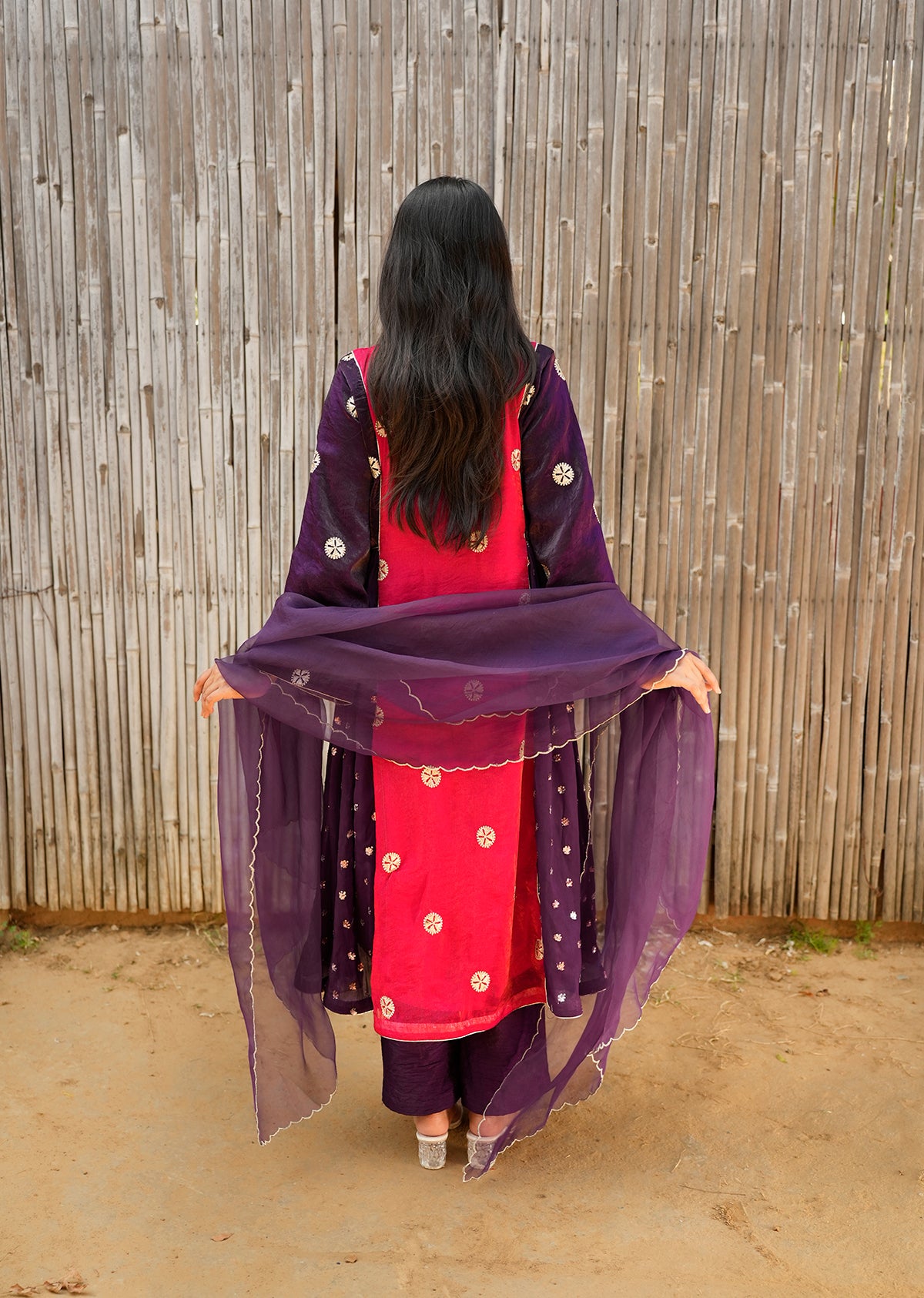Red & Purple Shimmer Kurta Set – 2.0 Edition
