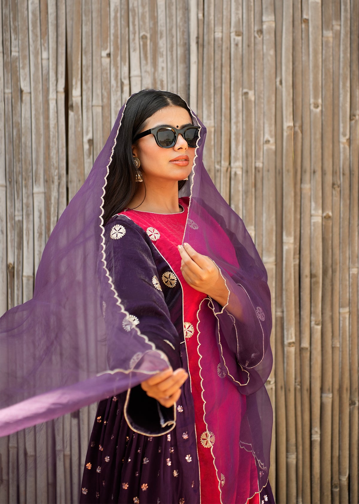 Red & Purple Shimmer Kurta Set – 2.0 Edition