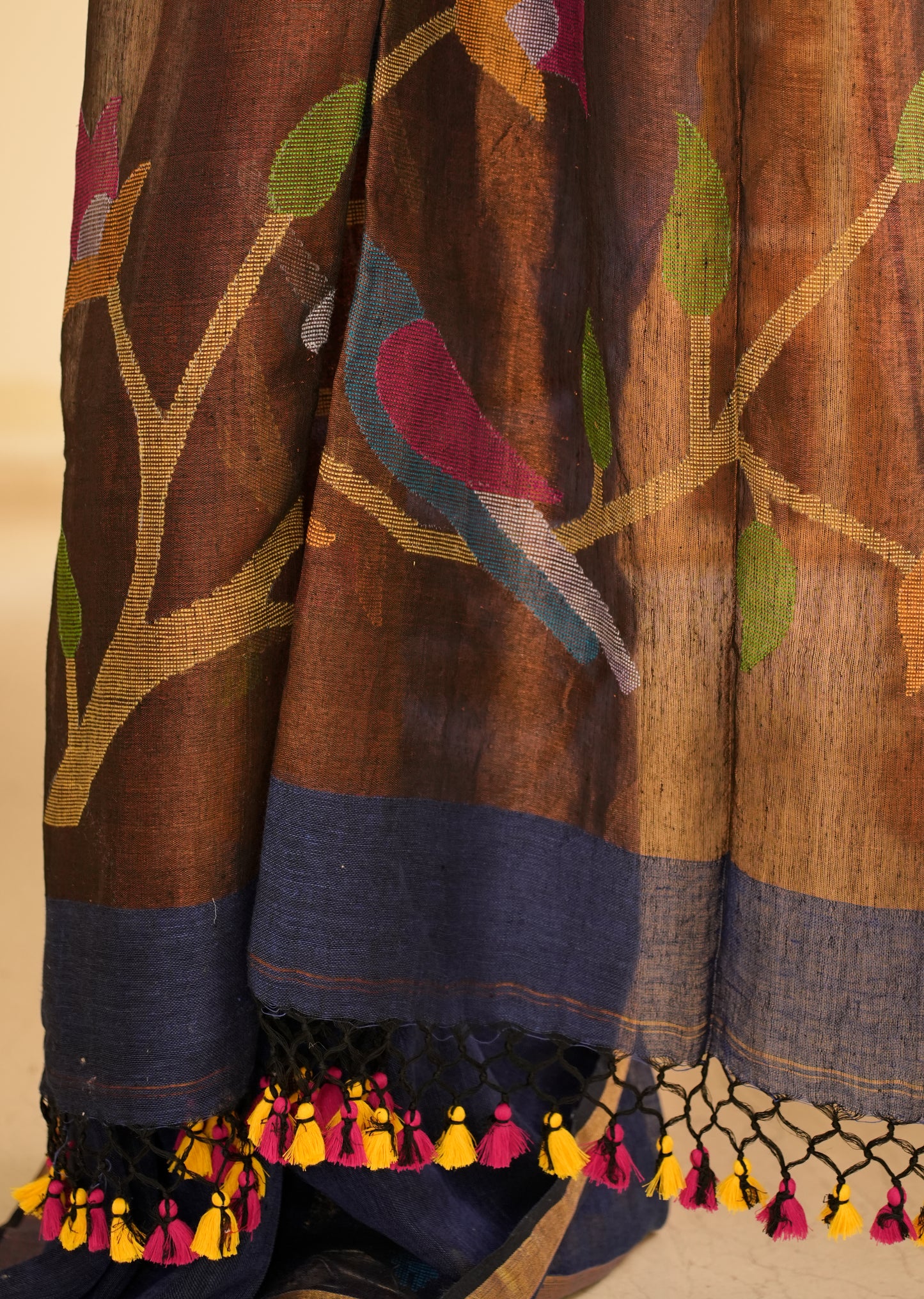 Midnight Blue Handpainted Paithani Linen Saree
