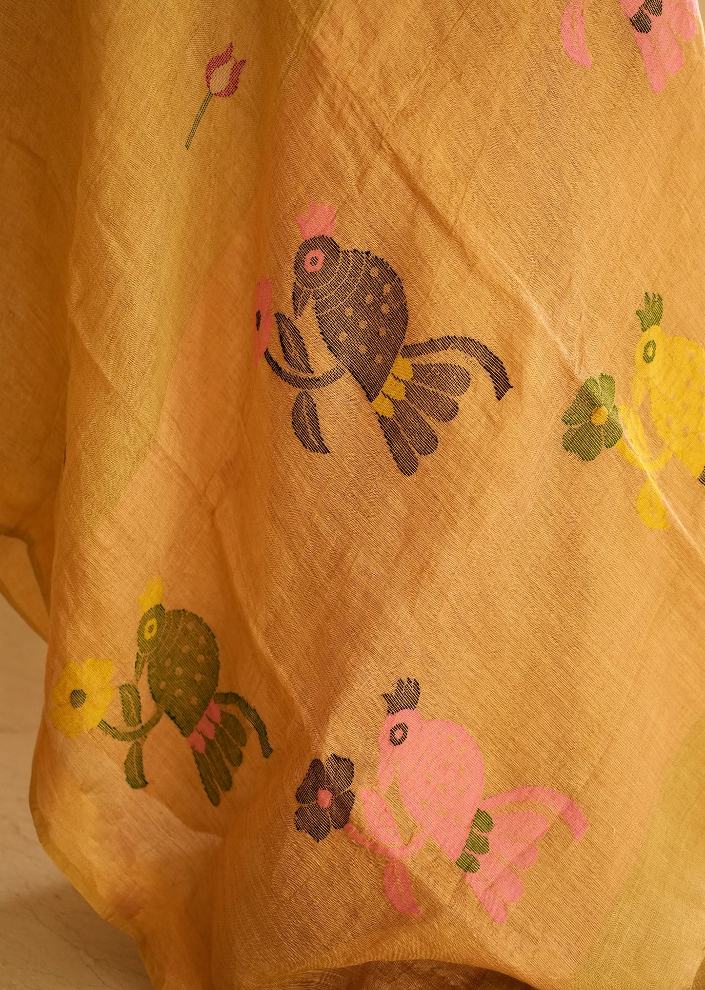 Mustard Garden Handpainted Paithani Linen Saree
