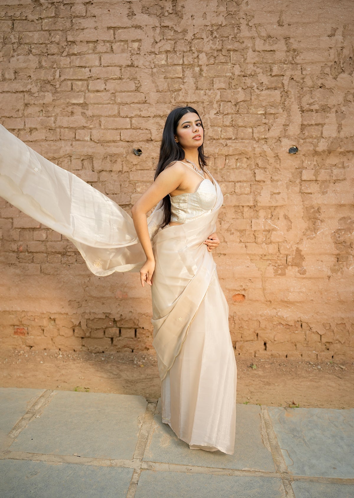 Ivory & Gold Dual-Tone Saree for Timeless Elegance