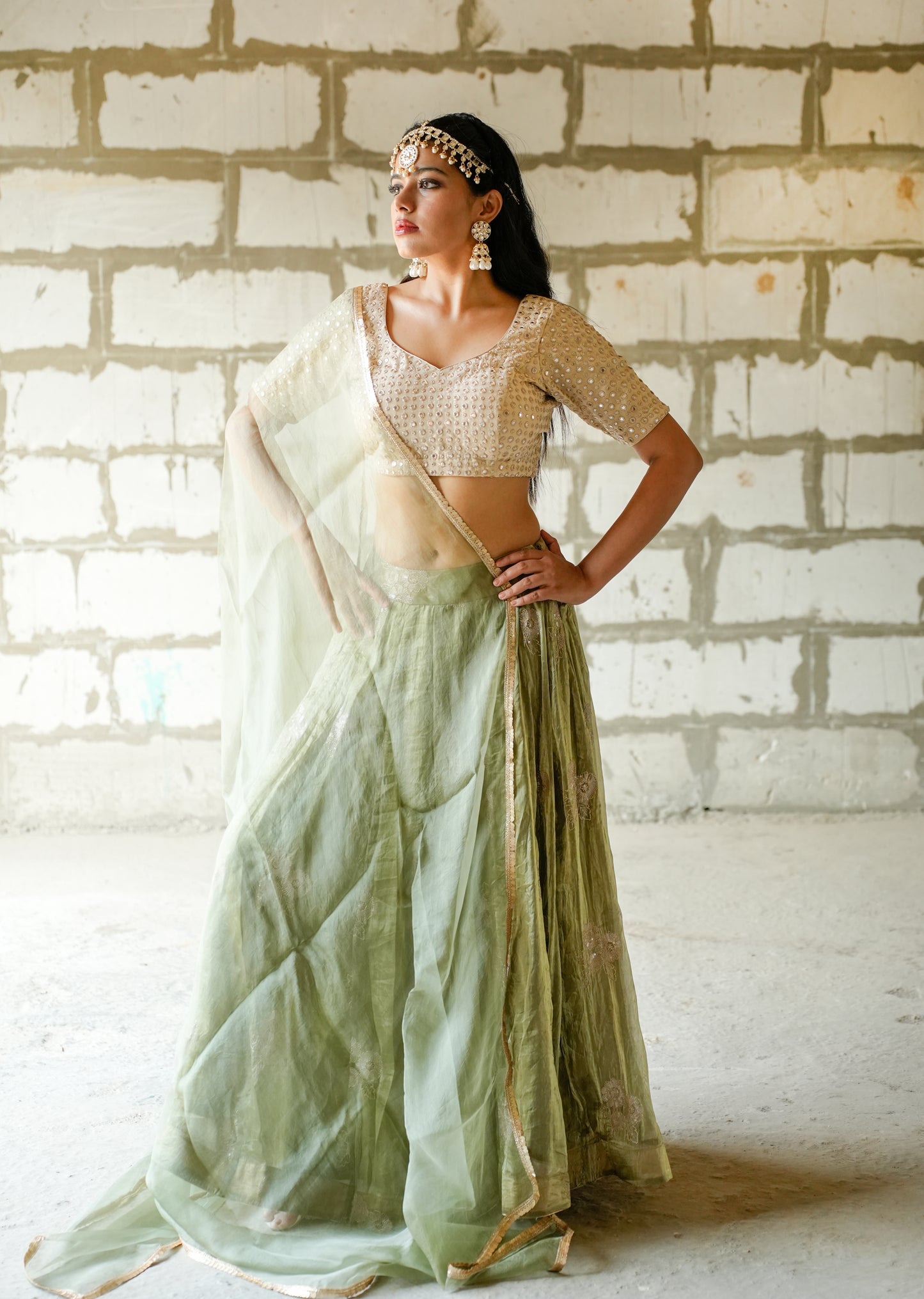 Ethereal Elegance in Sorrell Green Lehenga