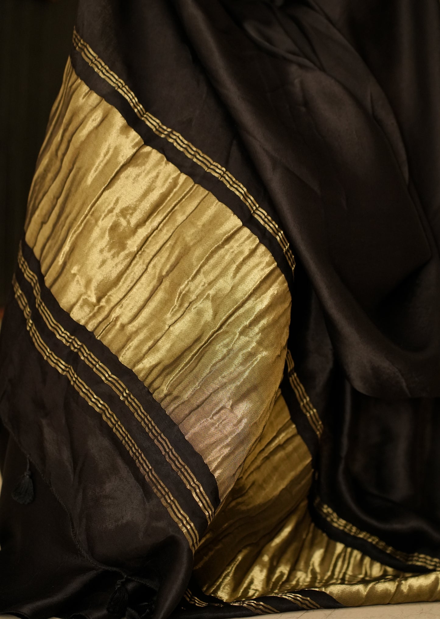 Black Silk Saree with Gold Zari Border – A Timeless Classic