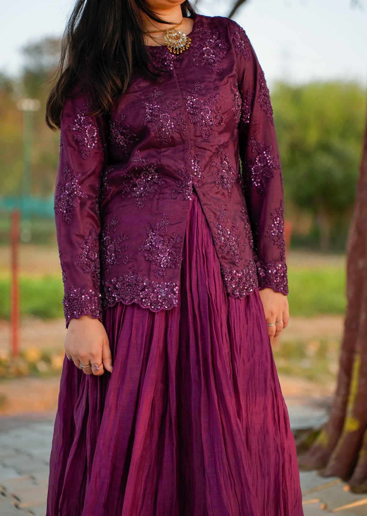 Wine Red Chanderi Lehenga & Choli for Grand Occasions