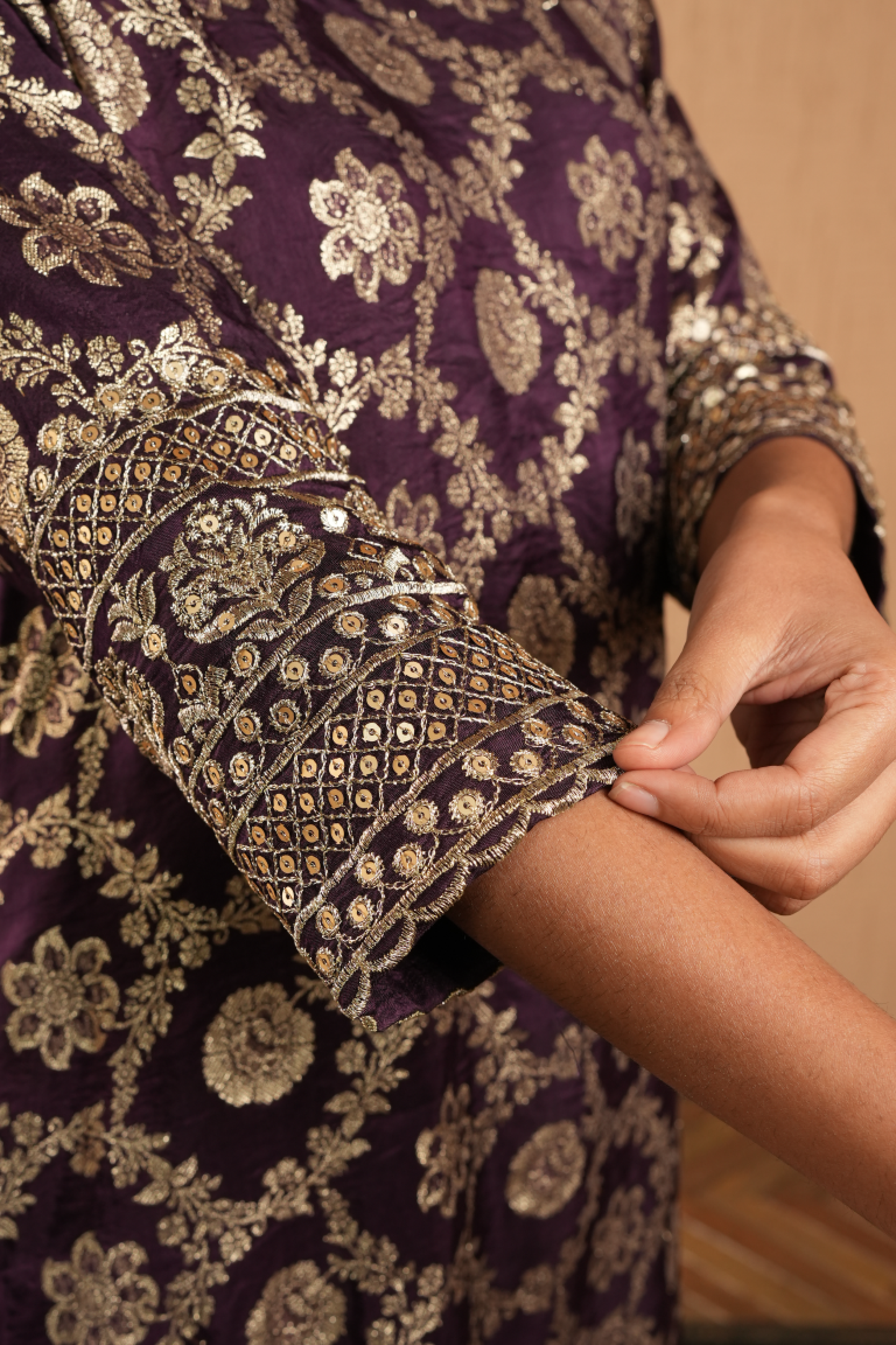 Purple Royal Bloom Brocade Kurta