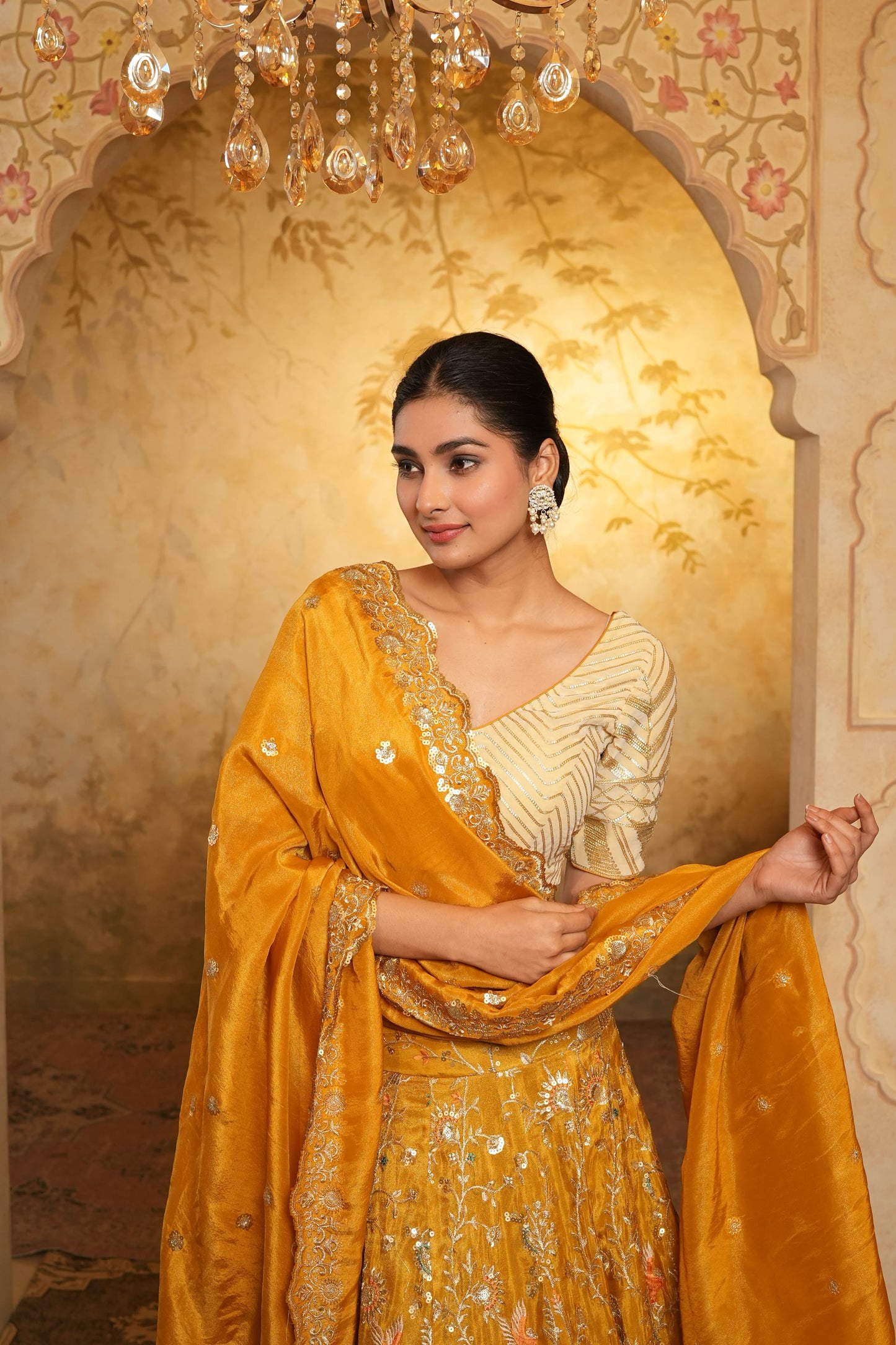 Yellow Zari Embroidered Lehenga Choli With Dupatta