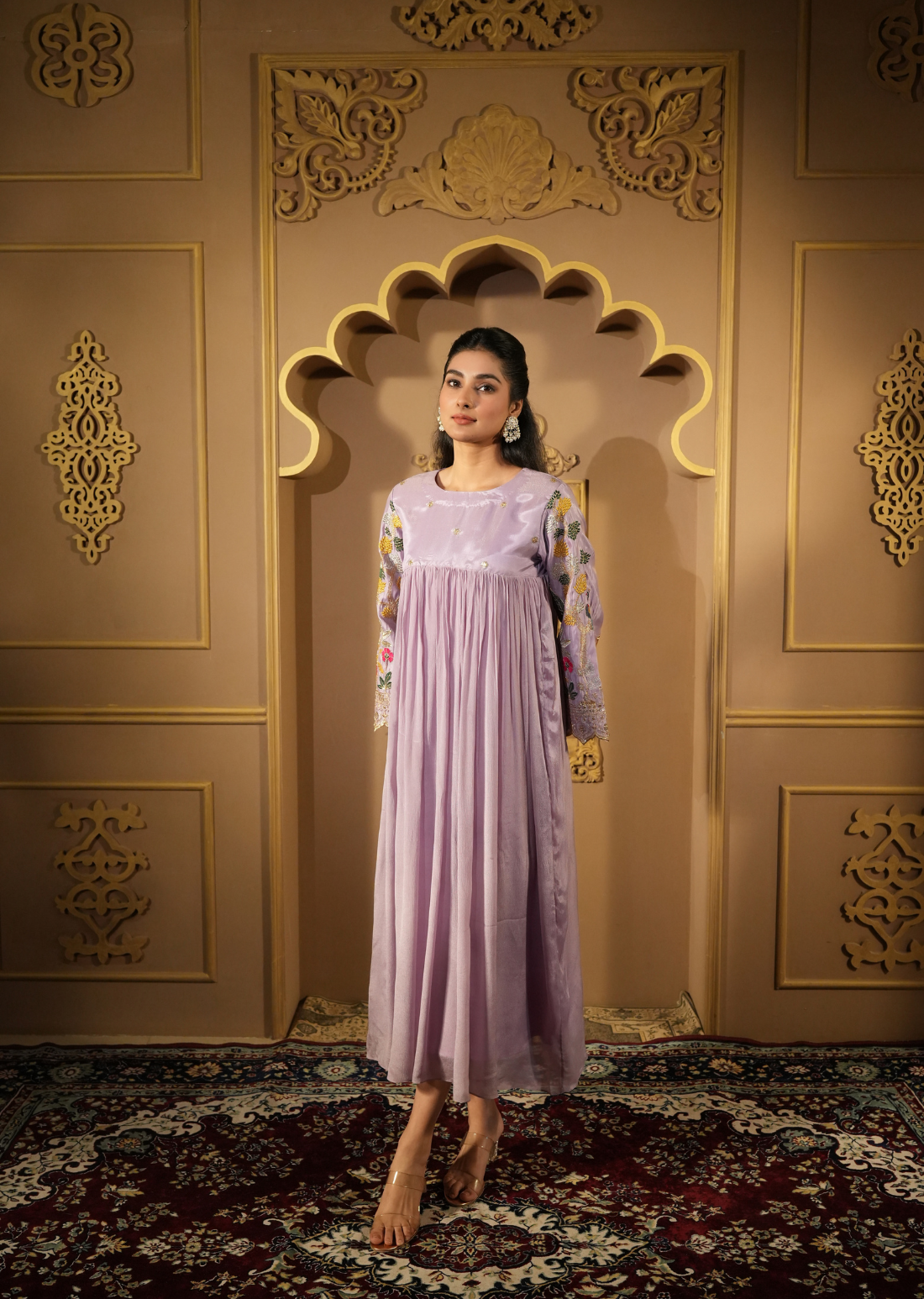 Lavender Zari Embroidered Dress
