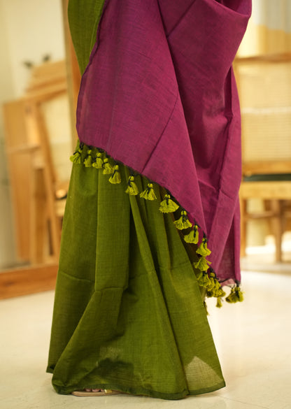 Spring Song – Green & Pink Cotton Saree