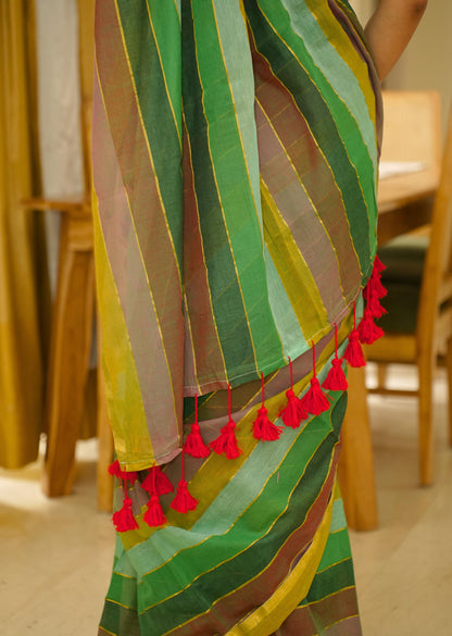 Earthy Stripes – Pure Mulmul Cotton in Nature’s Palette