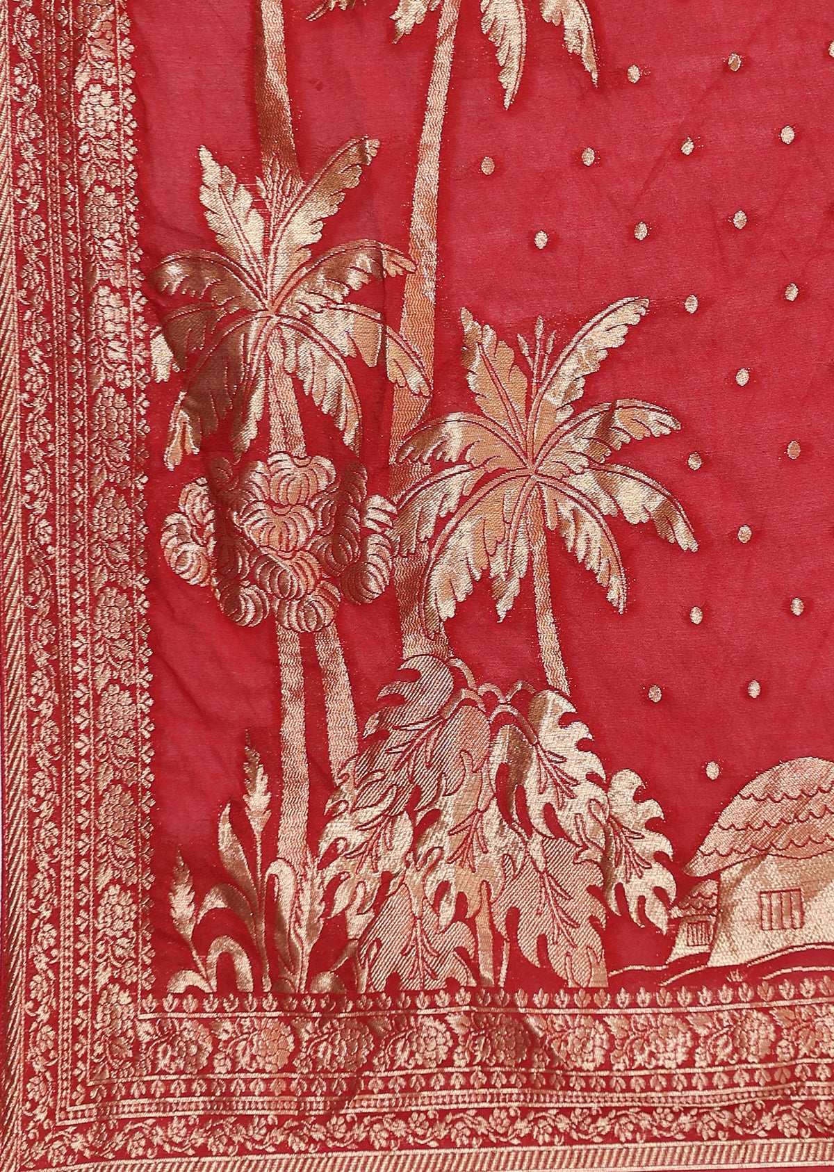 Red Printed Silk Kurta Set With Dupatta