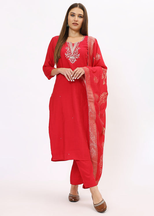Pink Silk Kurta Set With Dupatta