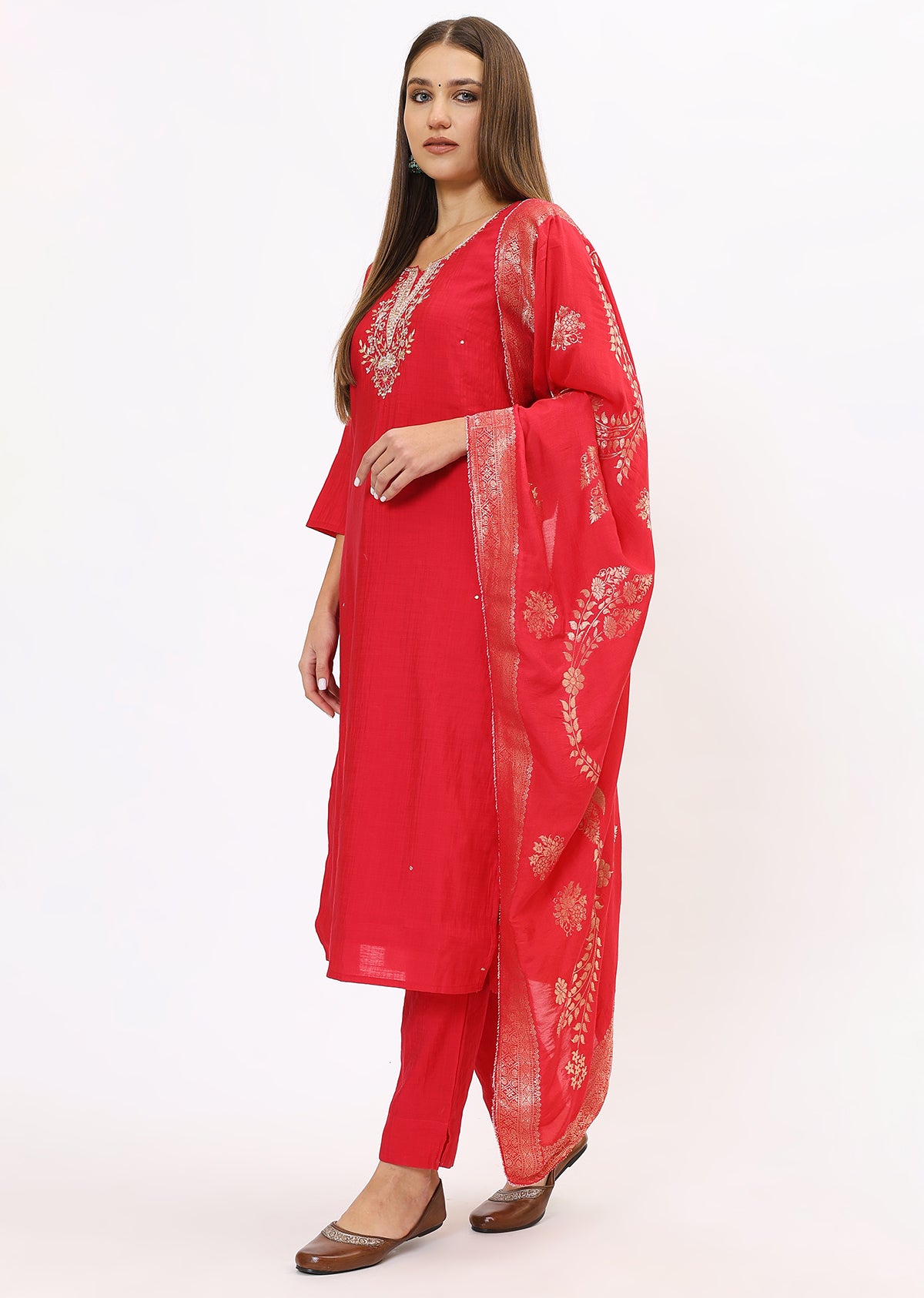 Pink Silk Kurta Set With Dupatta