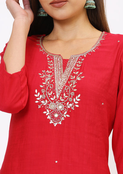 Pink Silk Kurta Set With Dupatta