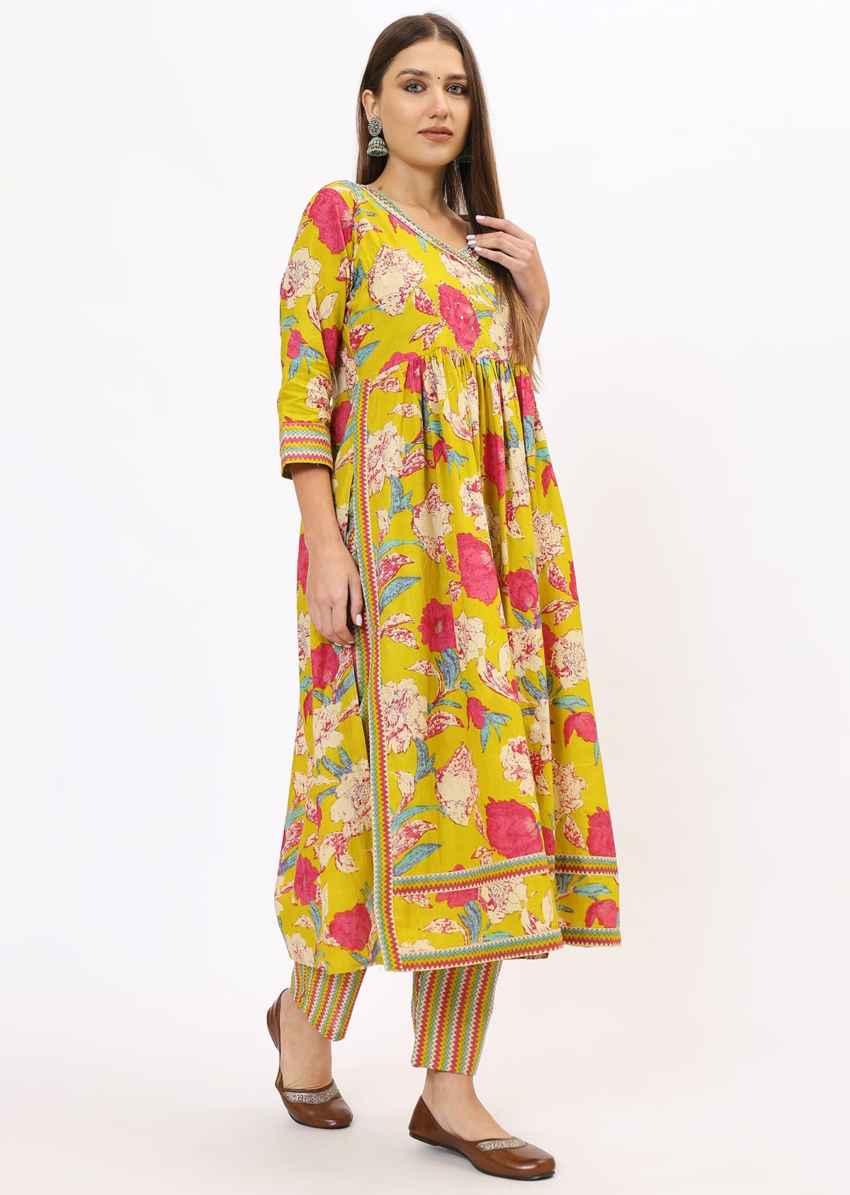 Lime Green Printed Bandhini Kurta Set With Dupatta