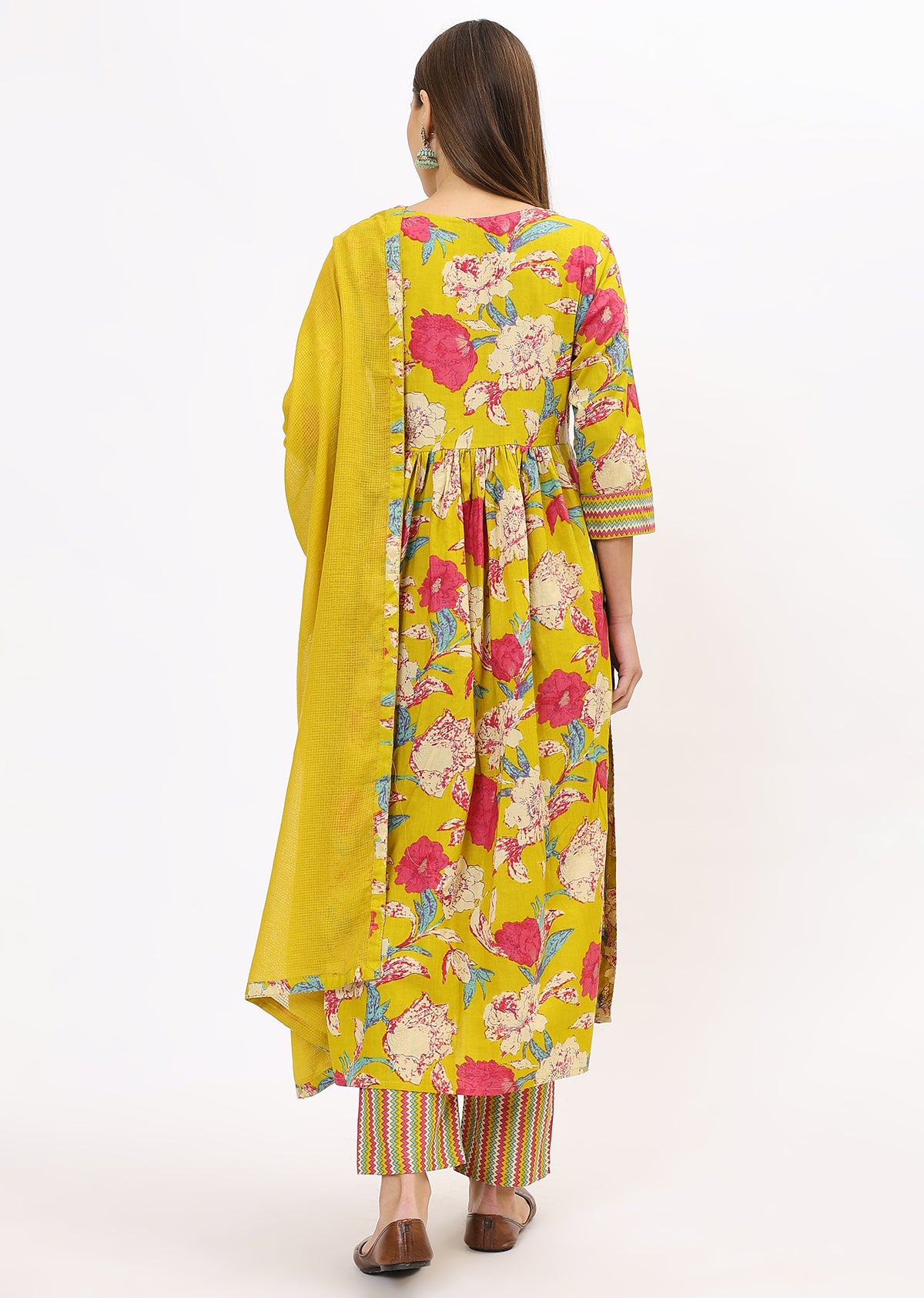 Lime Green Printed Bandhini Kurta Set With Dupatta