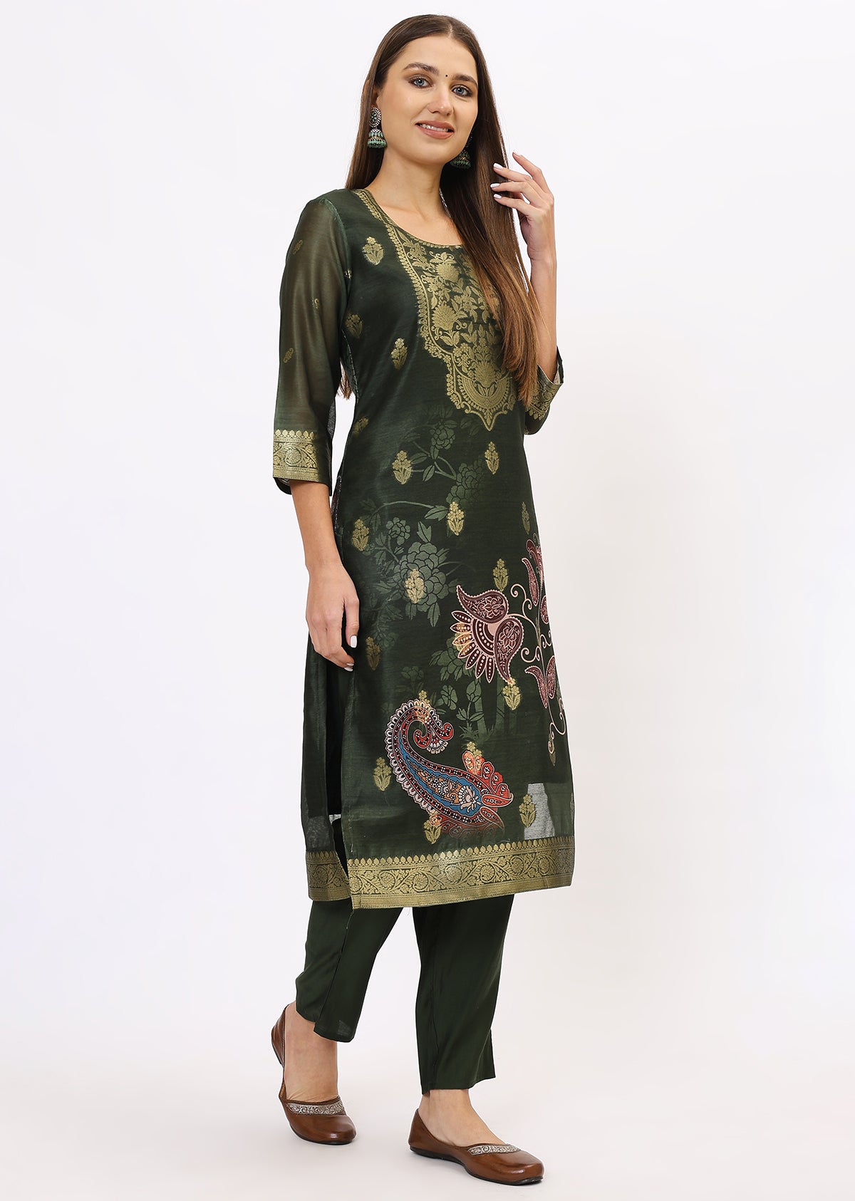 Green Printed Kurta Set With Dupatta