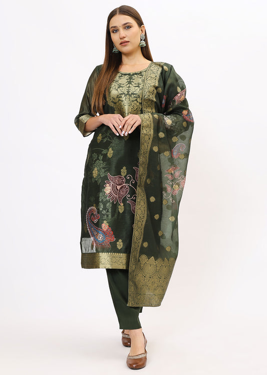 Green Printed Kurta Set With Dupatta