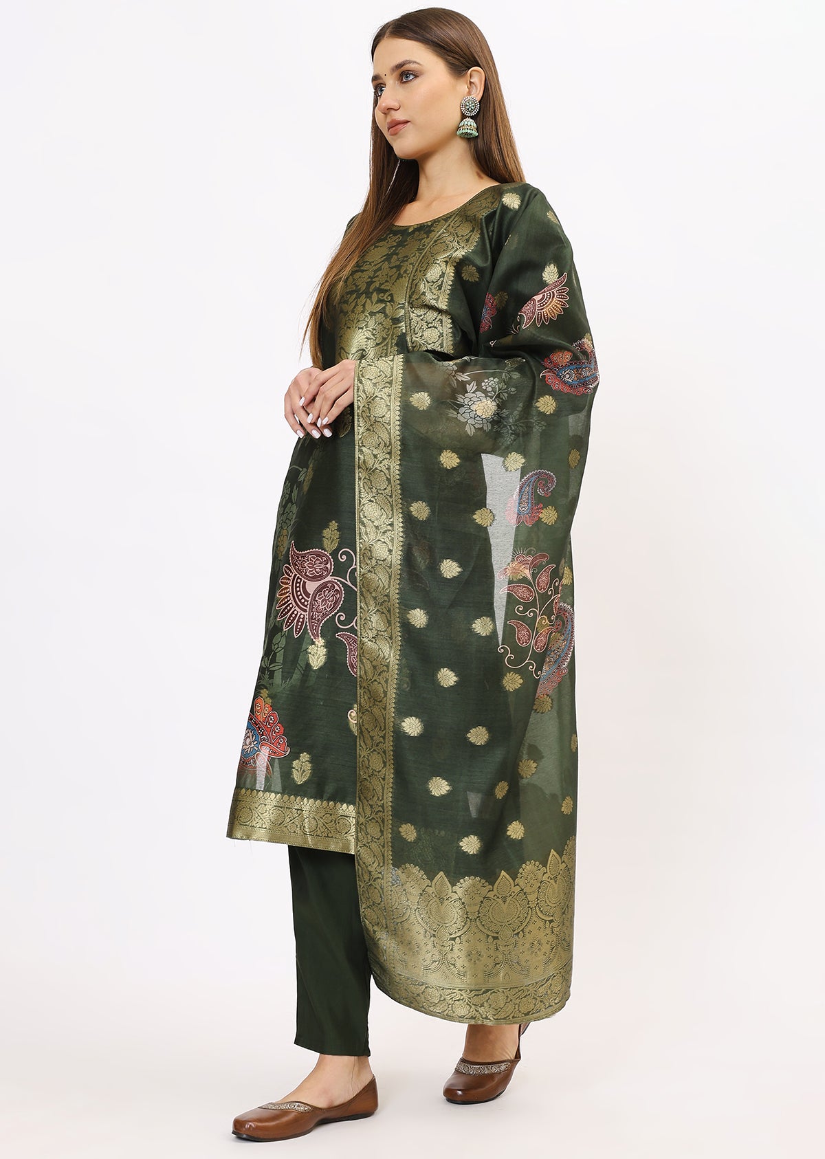 Green Printed Kurta Set With Dupatta