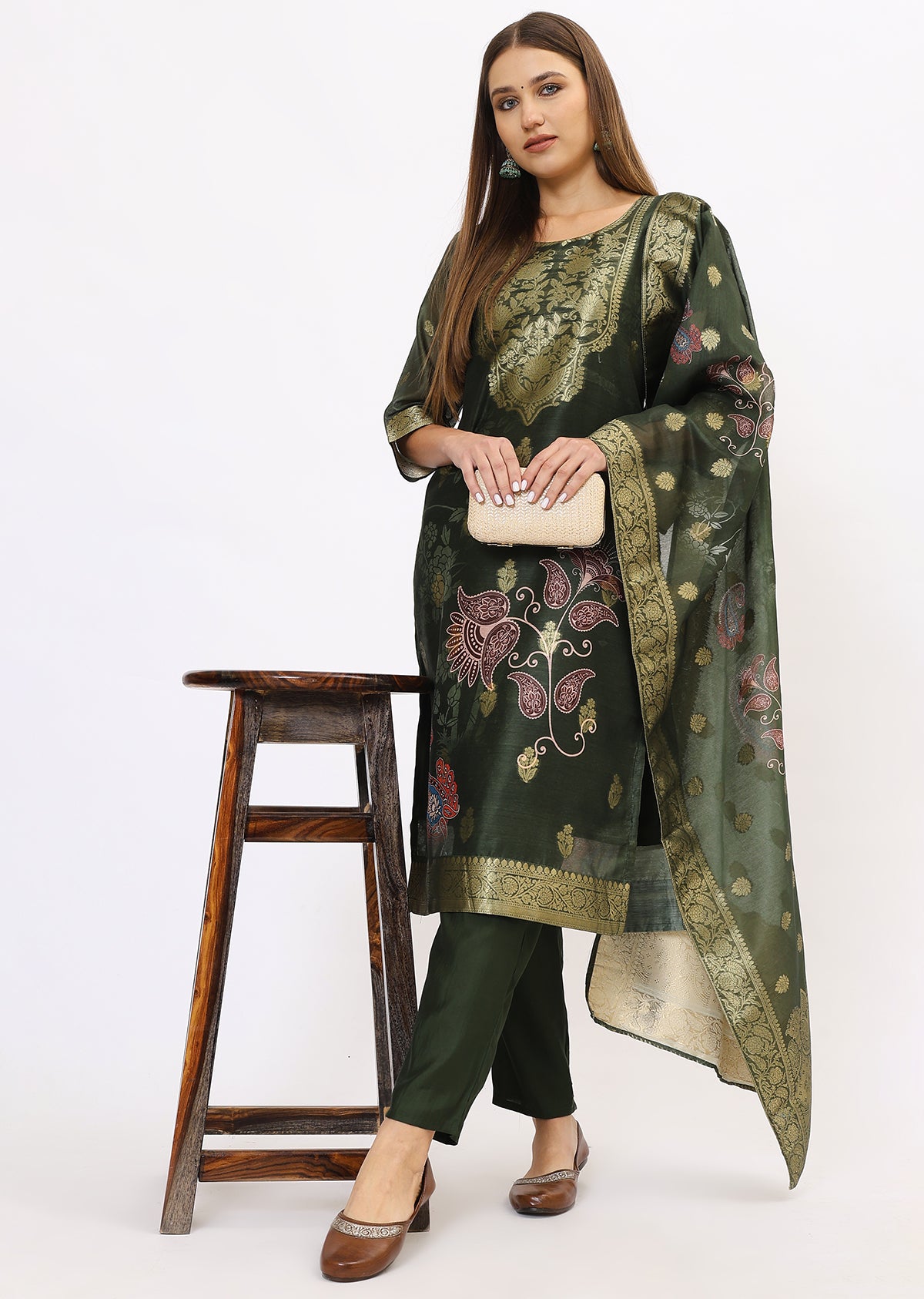 Green Printed Kurta Set With Dupatta