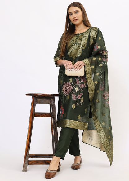 Green Printed Kurta Set With Dupatta