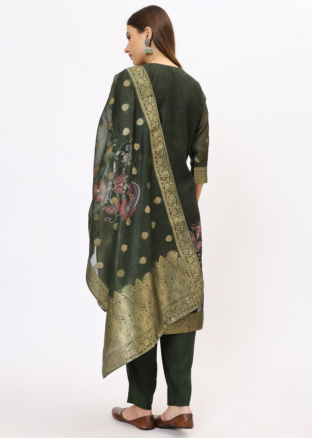 Green Printed Kurta Set With Dupatta