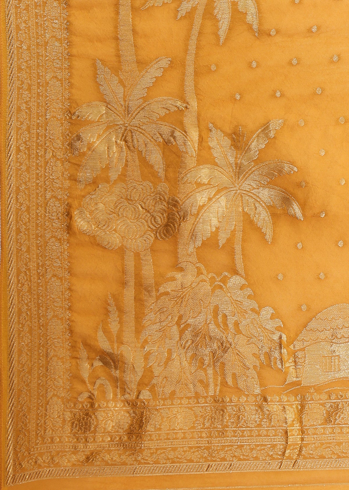 Mustard Printed Silk Kurta Set With Dupatta