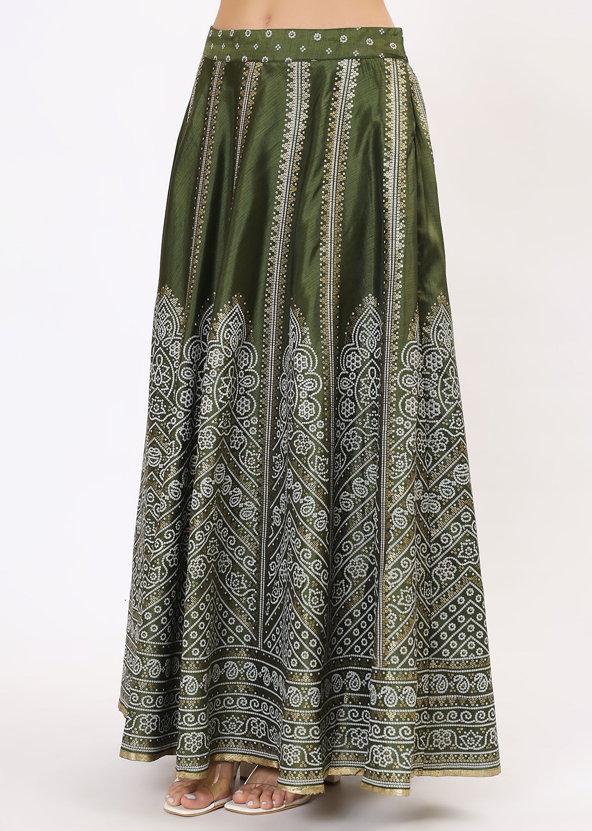 Green & Gold-Toned Lehenga & Choli With Dupatta