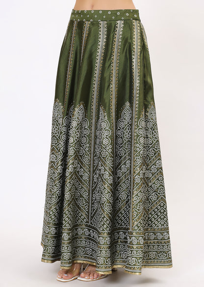 Green & Gold-Toned Lehenga & Choli With Dupatta
