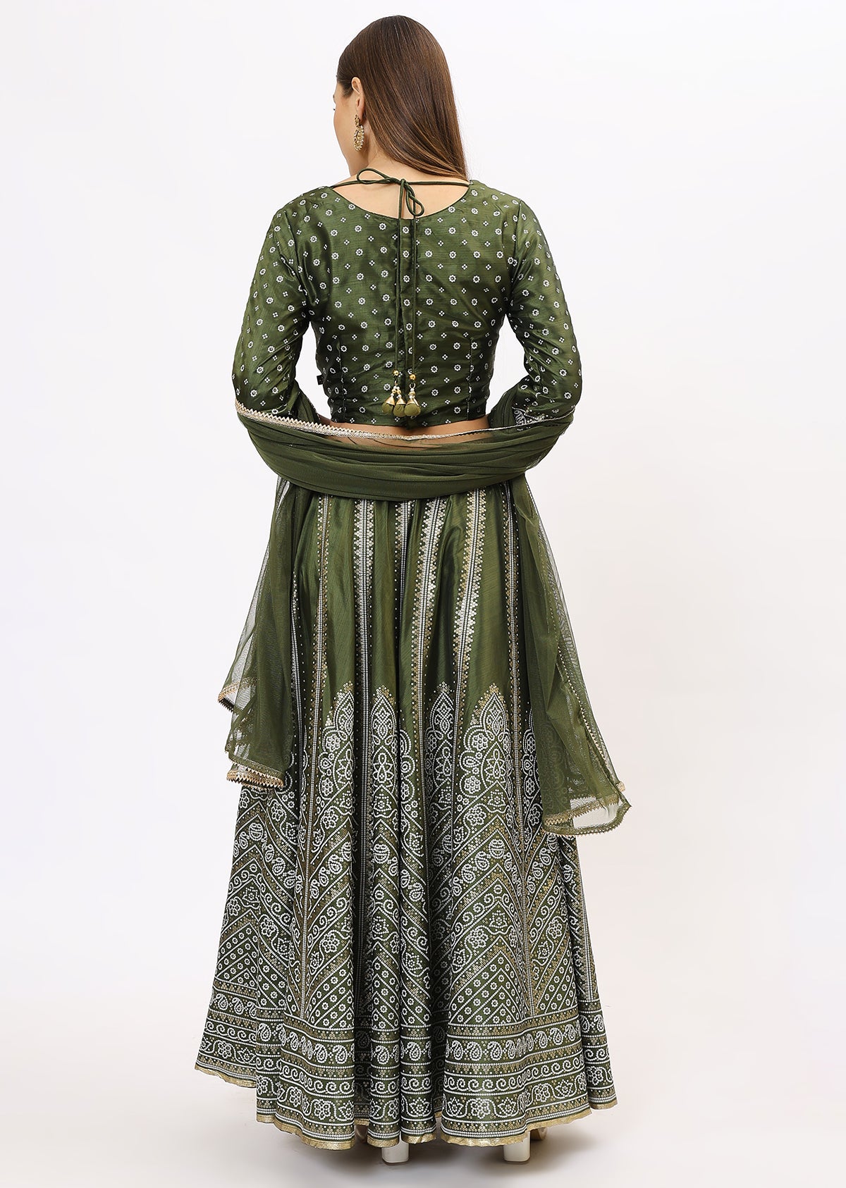 Green & Gold-Toned Lehenga & Choli With Dupatta
