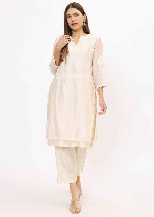 Off White Silk Kurta Pant Set
