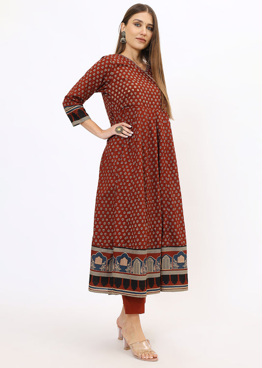 Maroon Printed Bandhini Kurta Set With Dupatta