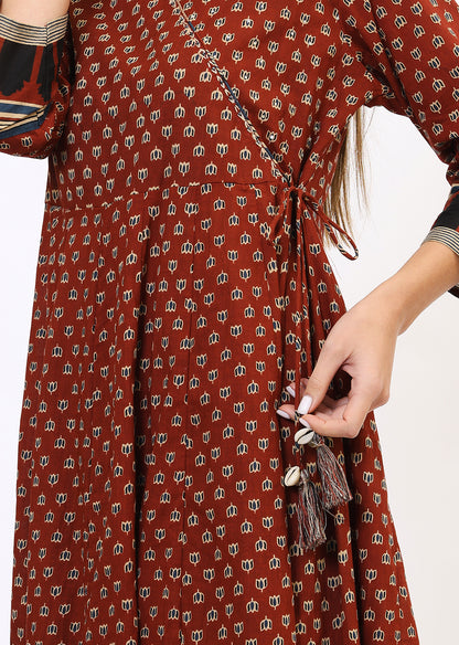 Maroon Printed Bandhini Kurta Set With Dupatta