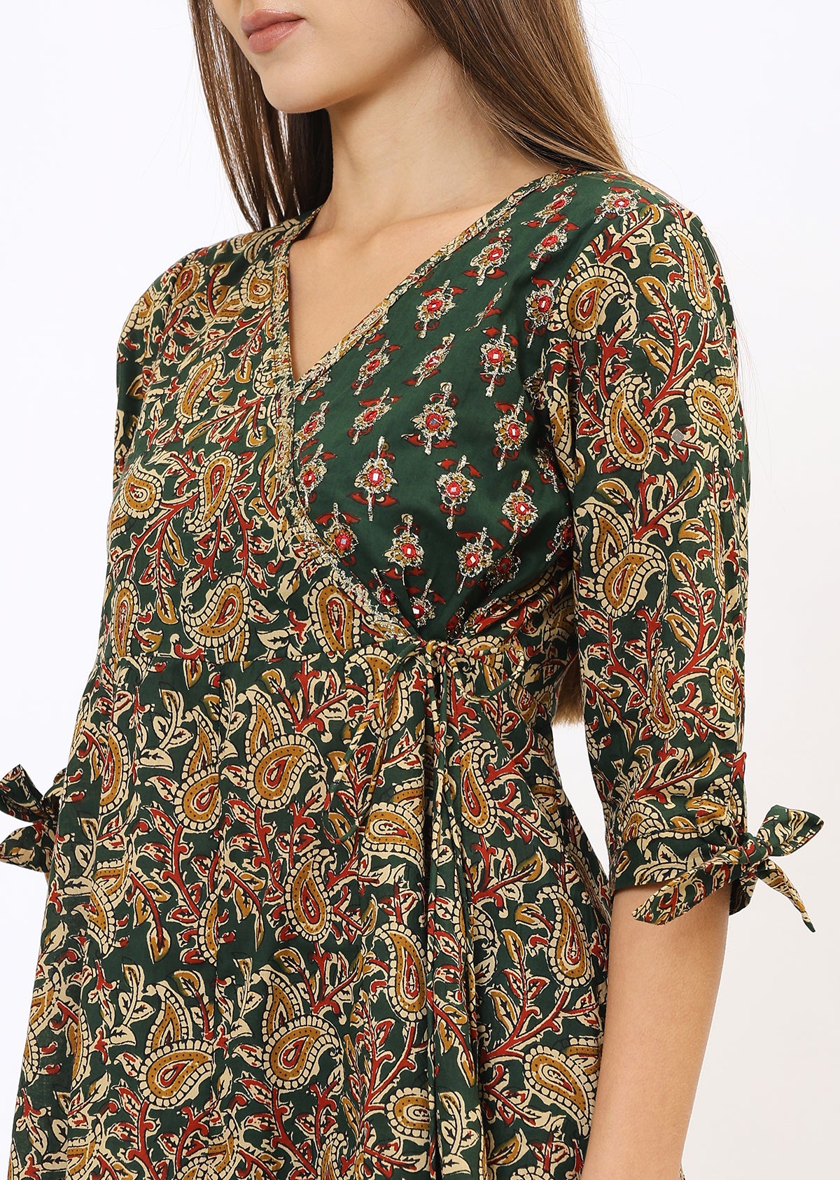 Green Printed Bandhini Kurta Set With Dupatta