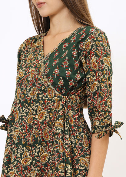 Green Printed Bandhini Kurta Set With Dupatta